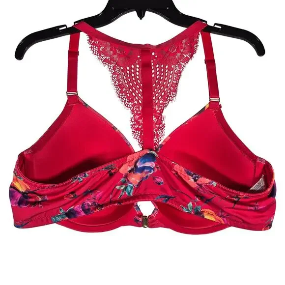 Cacique Red Floral Boost Plunge Womens Bra size 44C - Picture 2 of 7